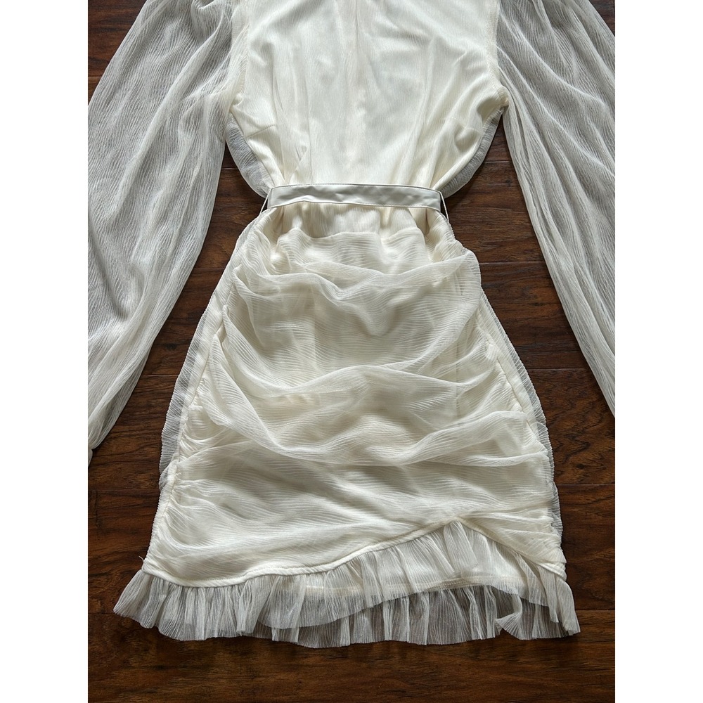 Ethereal Romance Ruched Mini Dress Womens Small Sheer Long Sleeves - Picture 3 of 12